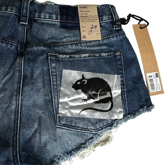Ksubi Alberceque The Roadie Cut Off Low Rise Shorts Blue Raw Hem Women's 28 NWT